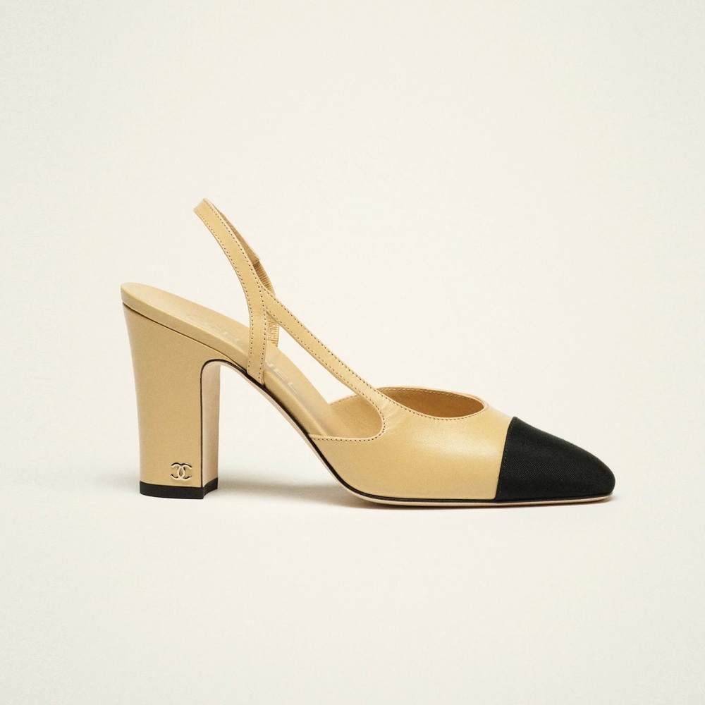 CHANEL Cream Slingback Heels with Chunky Block Heel - Picture 2 of 3